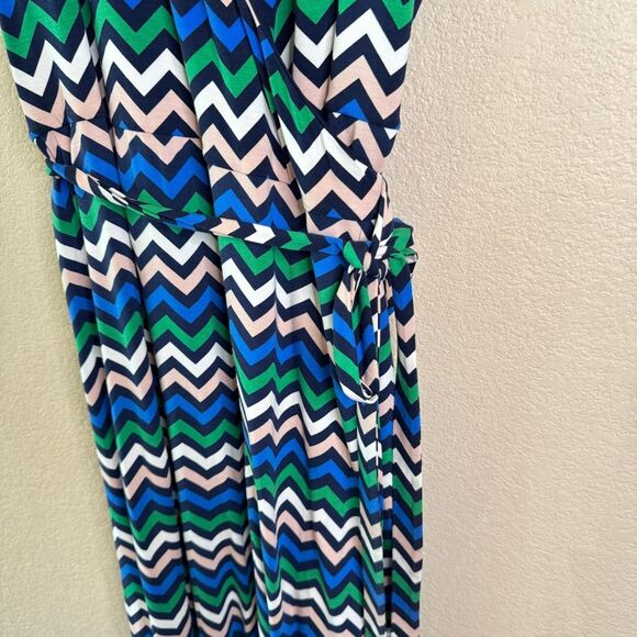 Boden Summer Wrap Dress Womens Size 12 Multicolor Chevron Print Stretch Jersey - Picture 4 of 11